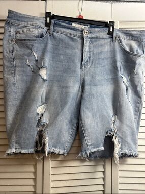 Light Blue Distressed Denim Cutoff Shorts